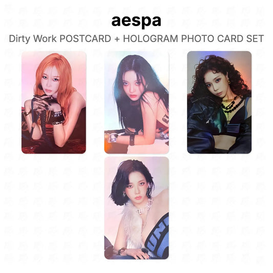 aespa Dirty Work POSTCARD + HOLOGRAM PHOTO CARD SET Official Photocard