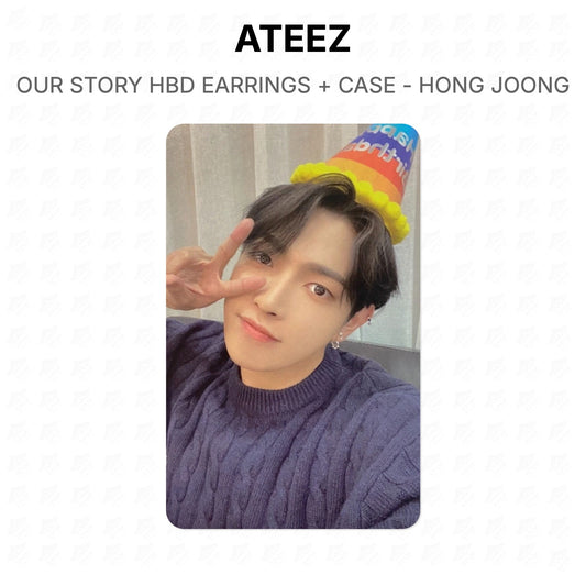 ATEEZ OUR STORY HBD EARRINGS + CASE - HONG JOONG Official Photocard