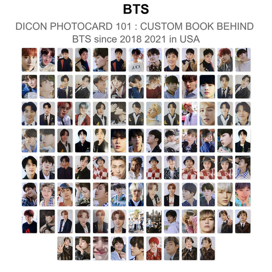 BTS DICON PHOTOCARD 101 : CUSTOM BOOK BEHIND BTS since 2018 2021 in USA Official Photocard