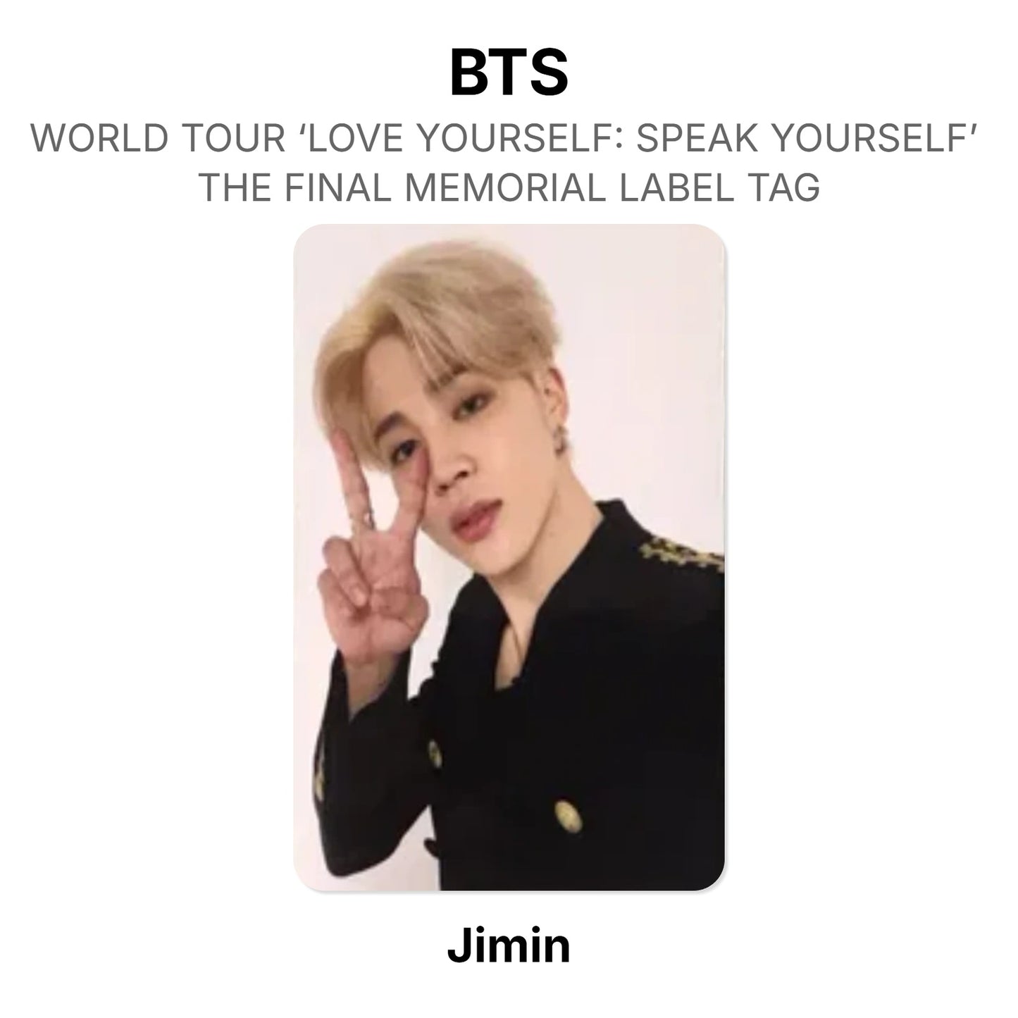 BTS WORLD TOUR ‘LOVE YOURSELF: SPEAK YOURSELF’ THE FINAL MEMORIAL LABEL TAG Official Photocard