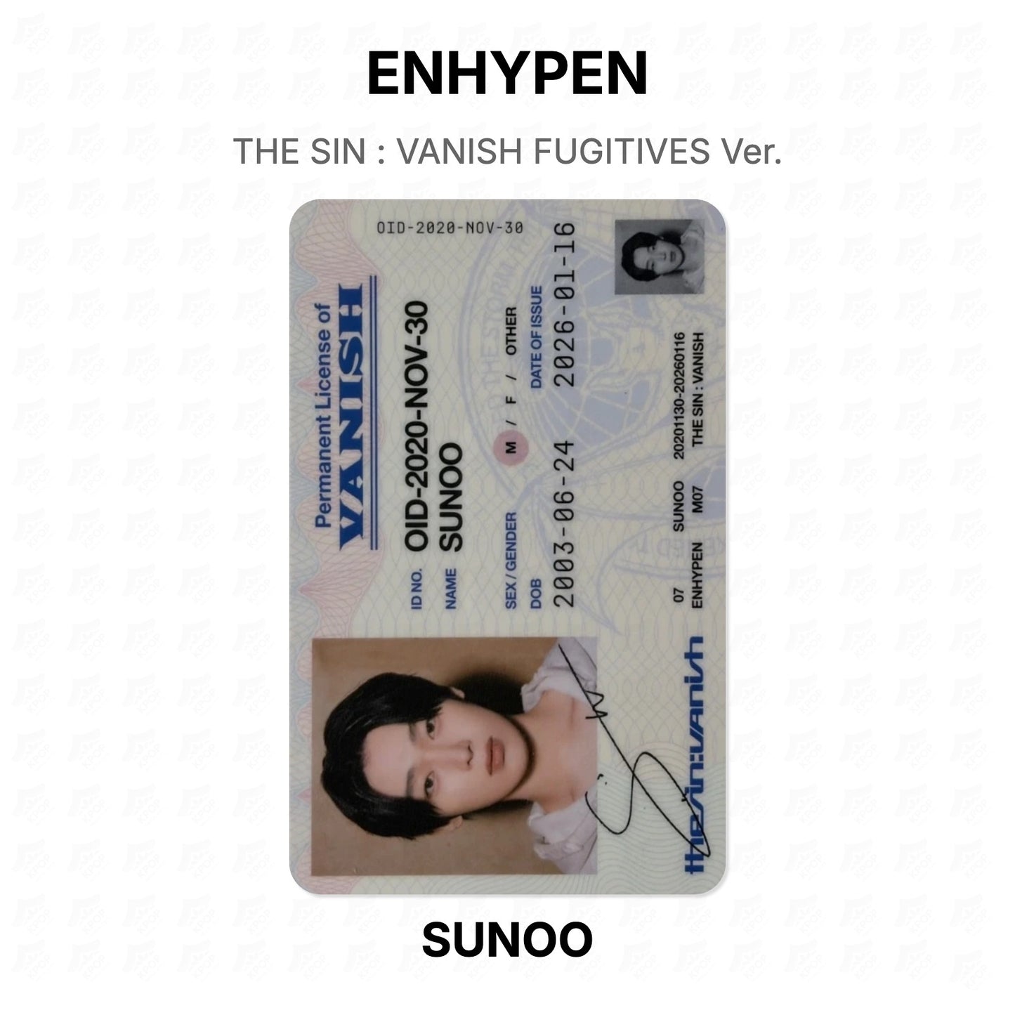 ENHYPEN THE SIN : VANISH FUGITIVES Ver. Official Photocard