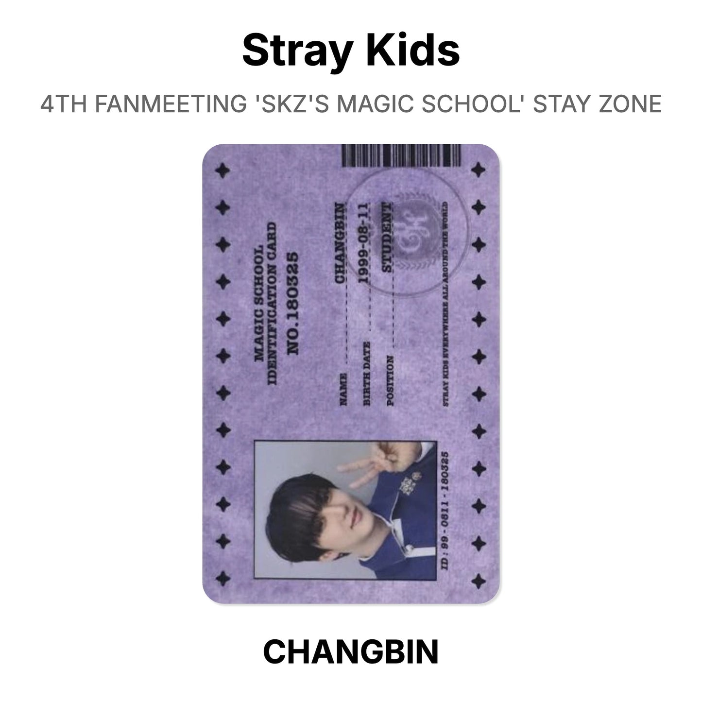 Stray Kids 4TH FANMEETING 'SKZ'S MAGIC SCHOOL' STAY ZONE Official Photocard