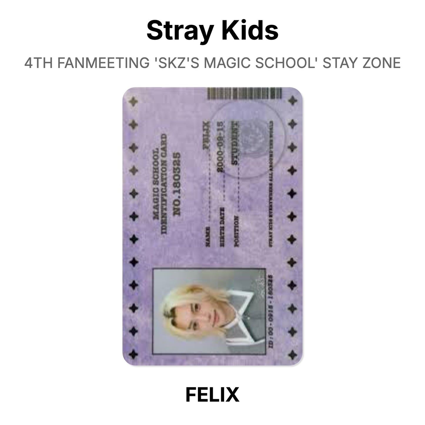 Stray Kids 4TH FANMEETING 'SKZ'S MAGIC SCHOOL' STAY ZONE Official Photocard
