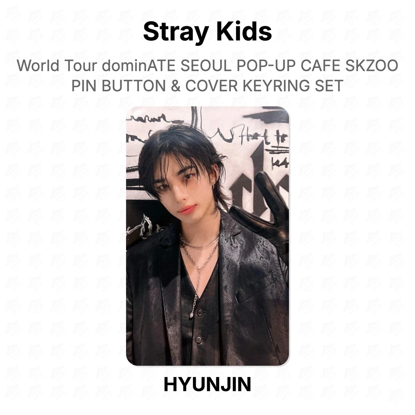 Stray Kids World Tour dominATE SEOUL POP-UP CAFE SKZOO PIN BUTTON & COVER KEYRING SET Official Photocard