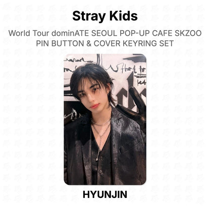 Stray Kids World Tour dominATE SEOUL POP-UP CAFE SKZOO PIN BUTTON & COVER KEYRING SET Official Photocard